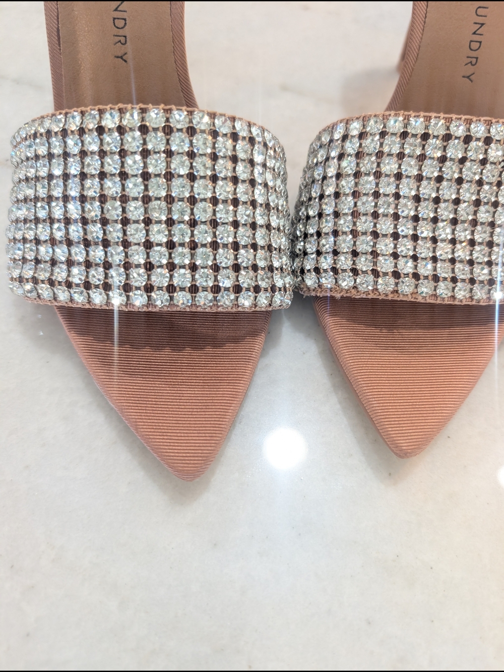Chinese Laundry Jeeper Rhinestone Tan Slide Heels Sandal 4" Heel New - Picture 4 of 7